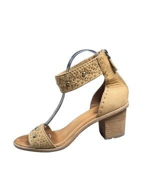 Frye Gwen Studded Ankle Cuff Block Heel Sandals Tan Suede Size 9/9.5